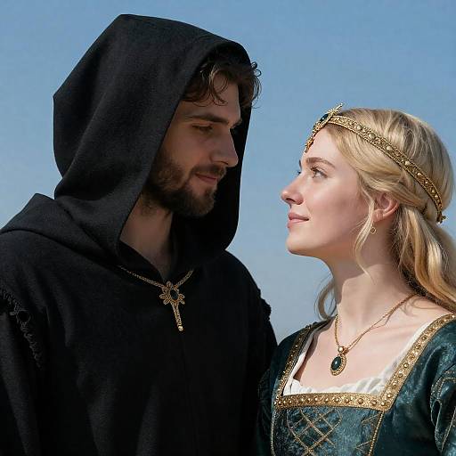 Medieval Couple in Elegant Costumes