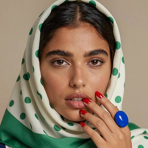 Elegant Woman with Headscarf and Jewelry