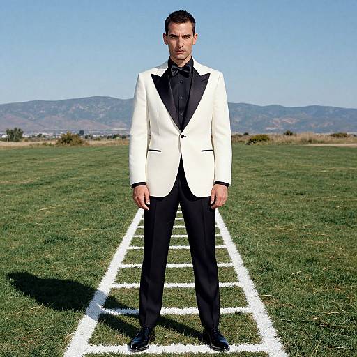Elegant Man in Ivory Peak Lapel Tuxedo