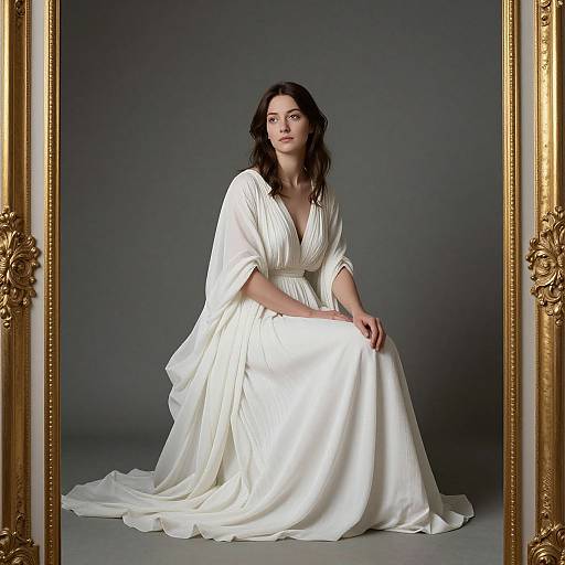 Elegant Woman in Flowing White Gown