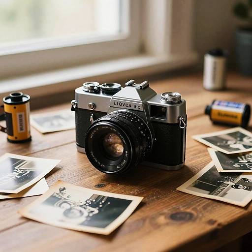 Vintage Camera on Wooden Table