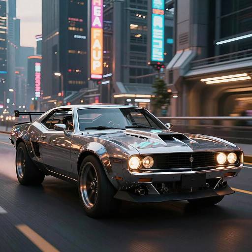 Futuristic Muscle Car in Cyberpunk City