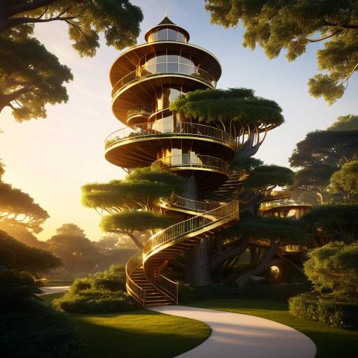 Golden Spiral Treehouse at Sunset
