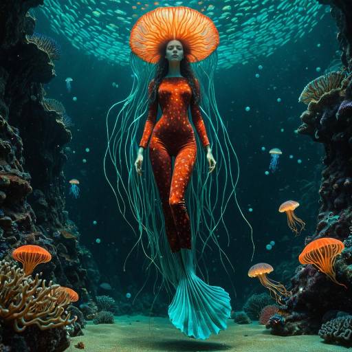 Surreal Coral Siren in Bioluminescent Deep-Sea Trench