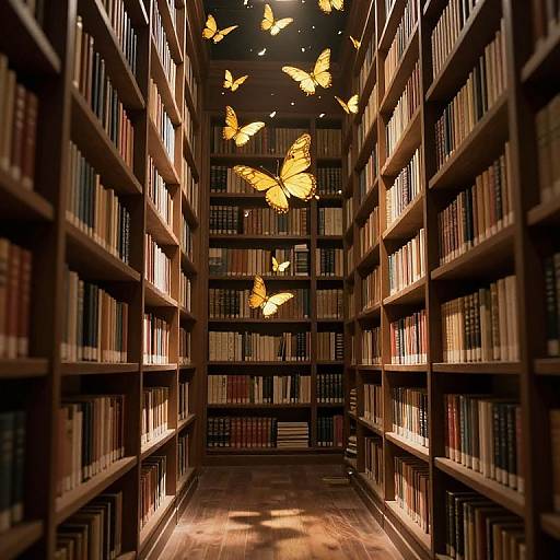Enchanted Library with Golden Butterflies