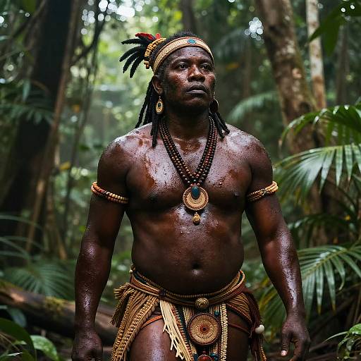 Tribal Man in Lush Jungle