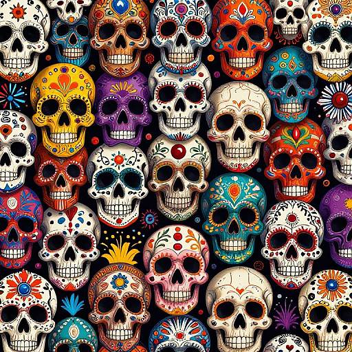Colorful Mexican Sugar Skulls Illustration