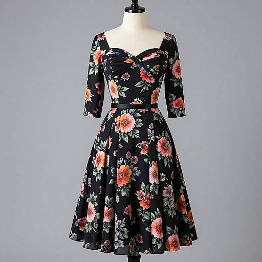 1950s Floral Sweetheart Tea Dress