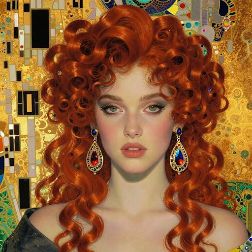 Art Deco Redhead with Enamel Earring