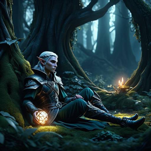 Elegant Elf in Enchanted Forest Glade Elegant Elf in Enchanted Forest Glade