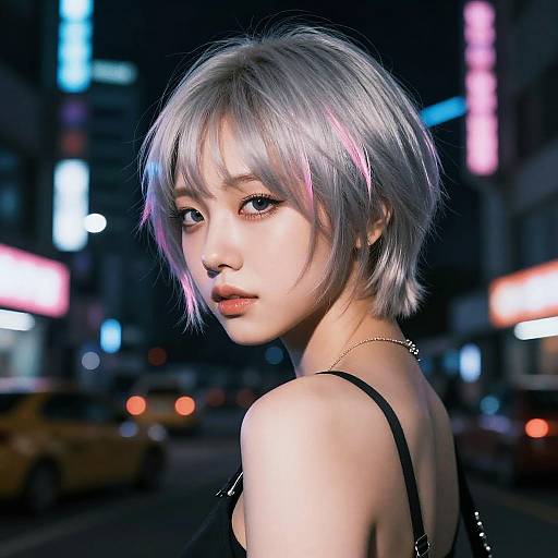 Cyberpunk Korean Girl with Silver Pixie