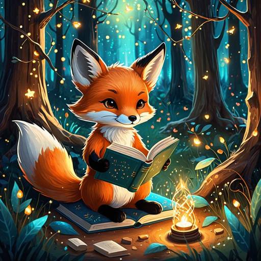 Chibi Fox Reading in Enchanted Forest Chibi Fox Reading in Enchanted Forest