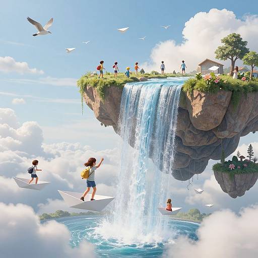 Surreal Floating Islands with Waterfalls