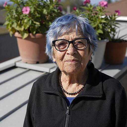 Vibrant Rooftop Portrait of Elderly Woman