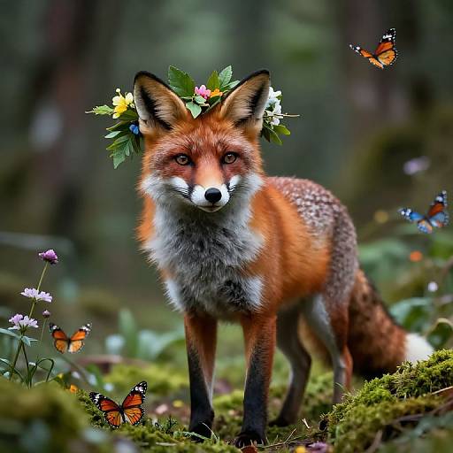 Mystical Fox with Floral Crown