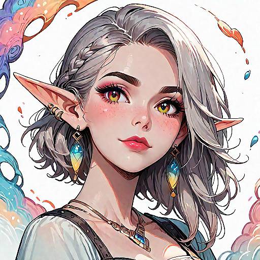 Elf Woman with Grey Hair Portrait