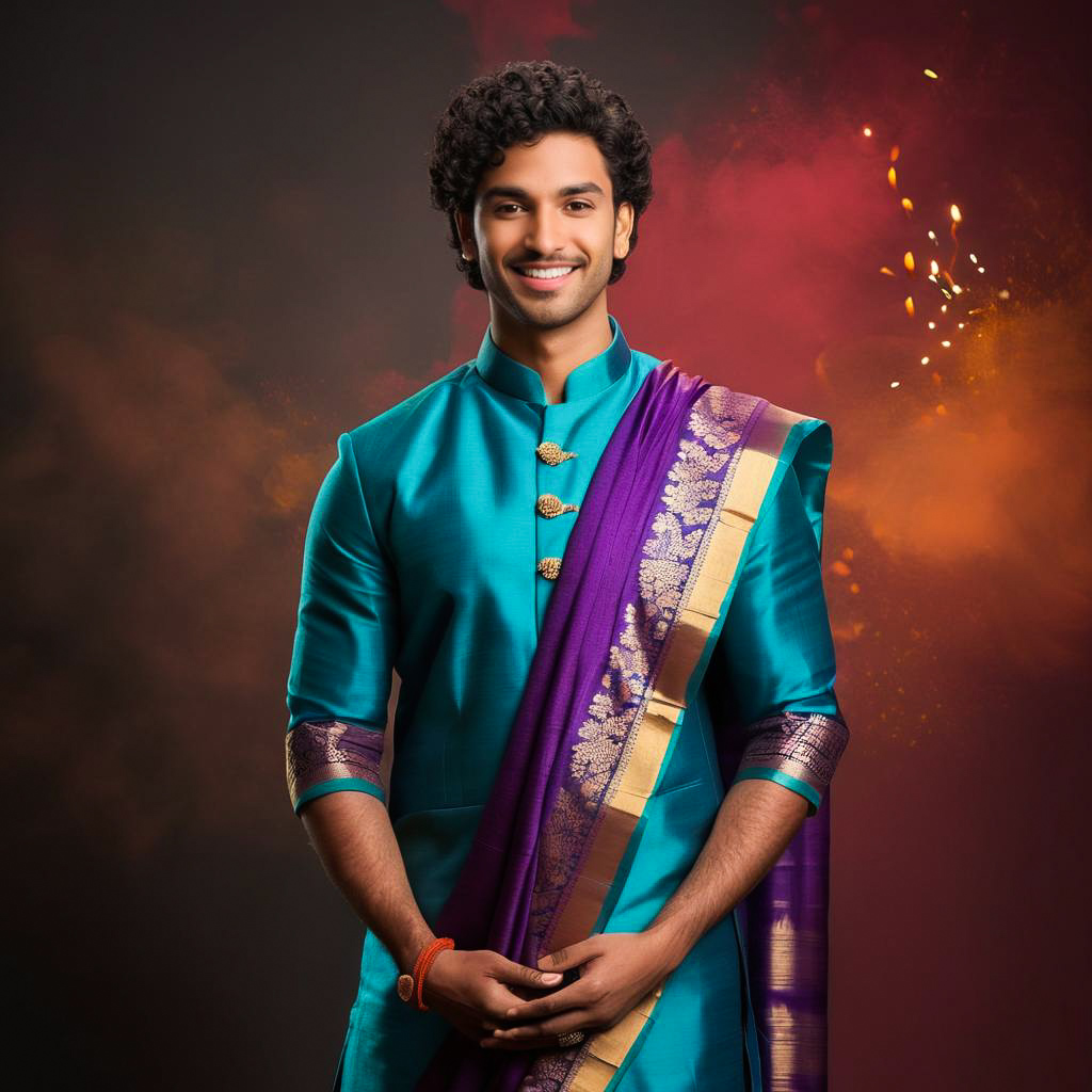 Cheerful Young Man in Diwali Attire