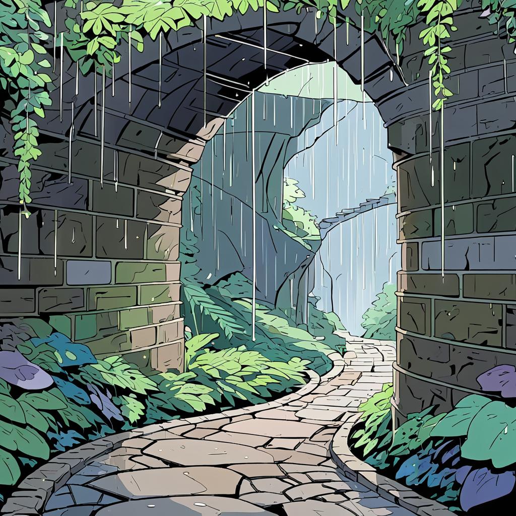 Mysterious Hidden Grotto with Rain