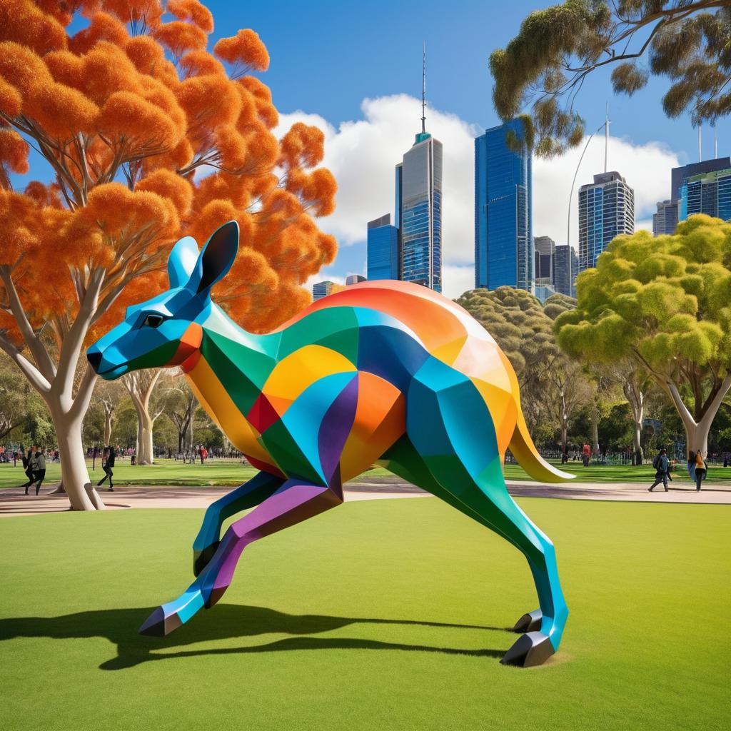 Sculptural Kangaroo Galloping in Park