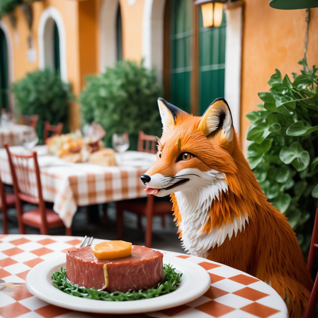 Whimsical Fox Dining at Italian Restaurant