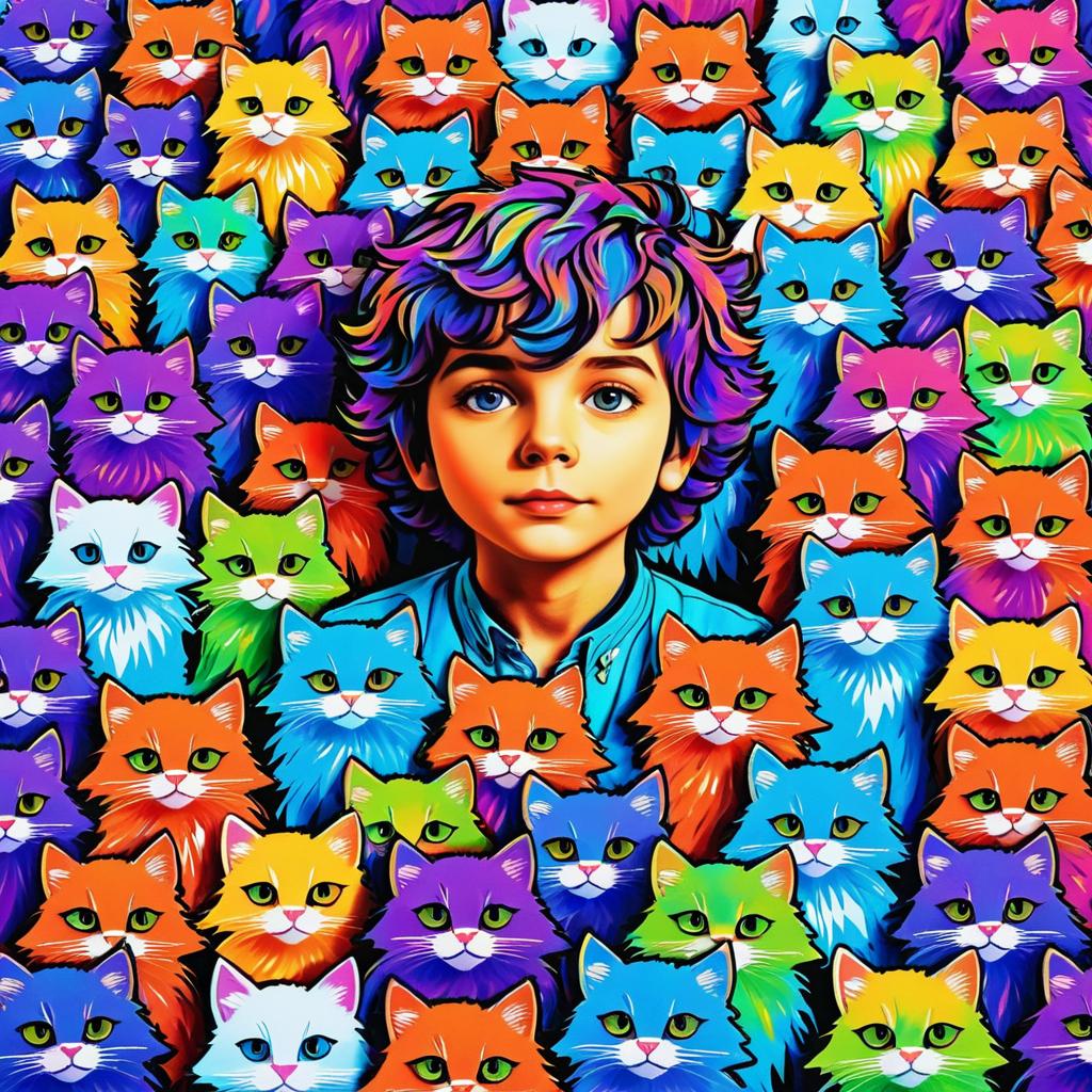 Psychedelic Boy with Fluffy Kittens