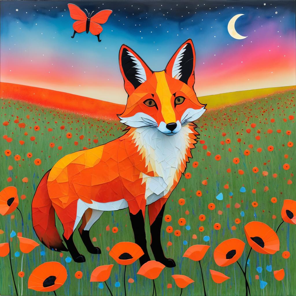 Expressive Fox and Butterfly in Twilight