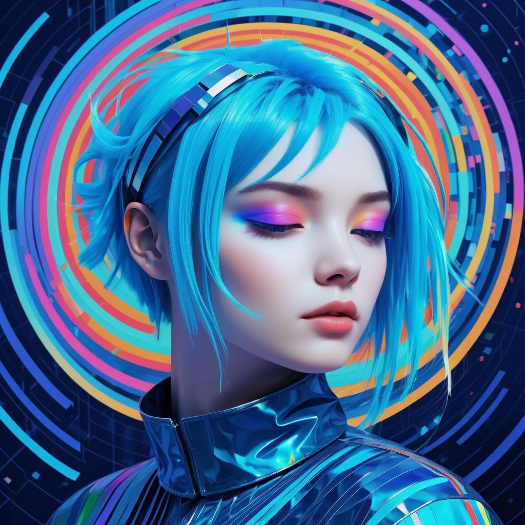 Cyan-Haired Girl in Futurism Style