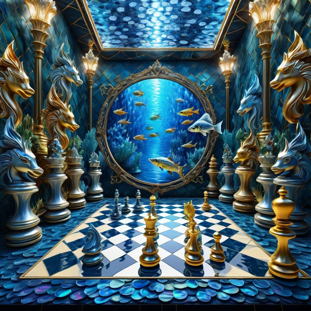 Ethereal Impasto Chess with Fish Pieces