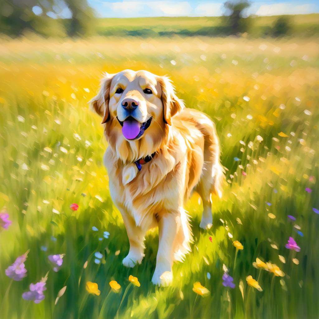 Impressionistic Golden Retriever in Meadow