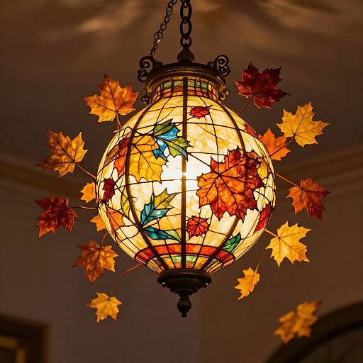 Luminous Autumn Stained-Glass Chandelier