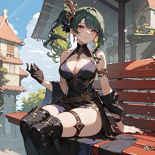 Anime Girl in Medieval Town Scene