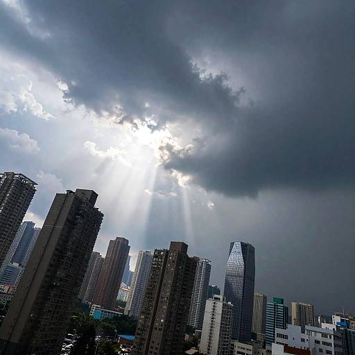 Stormy Cityscape with Dramatic Lighting