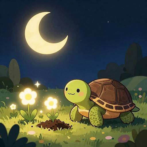 Merry Turtle Planting Glowing Flowers