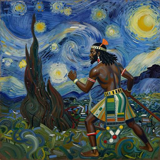 Zulu King Facing Life's Trials in Van Gogh Style