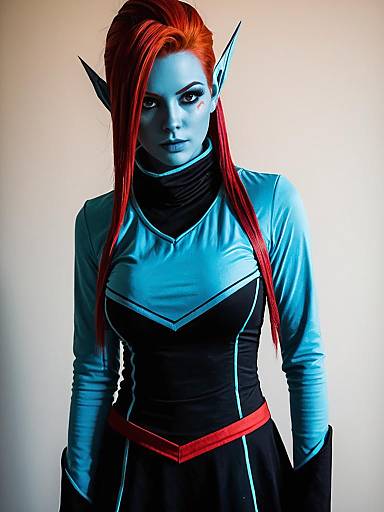 Woman Cosplaying as Undyne from Undertale