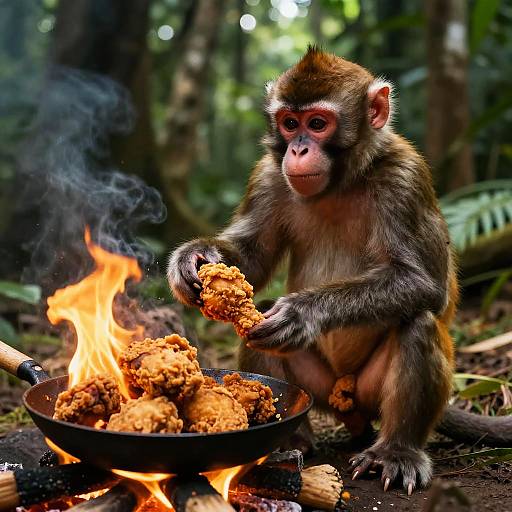 Jungle Monkey Cooking Fried Chicken