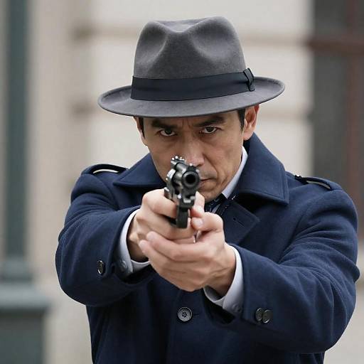Man in Fedora Aiming Revolver