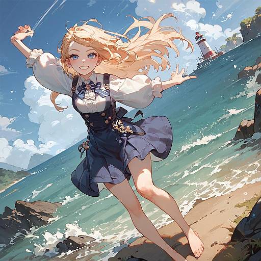 Fisheye Coastline: Girl at Water's Edge