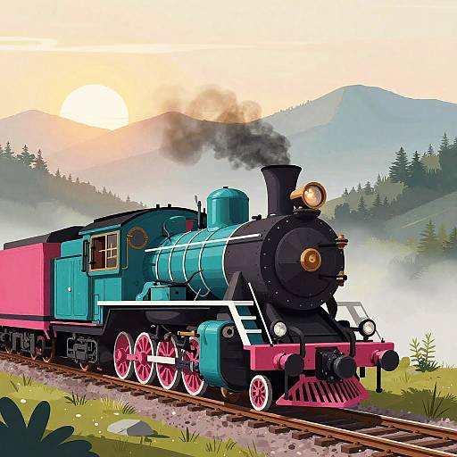 Vintage Steam Locomotive at Sunset