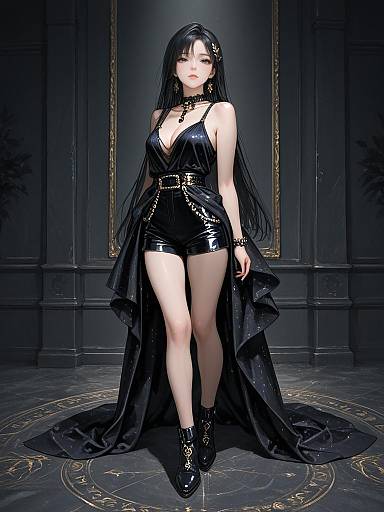 Glam Rock Woman in Black Sequined Shorts