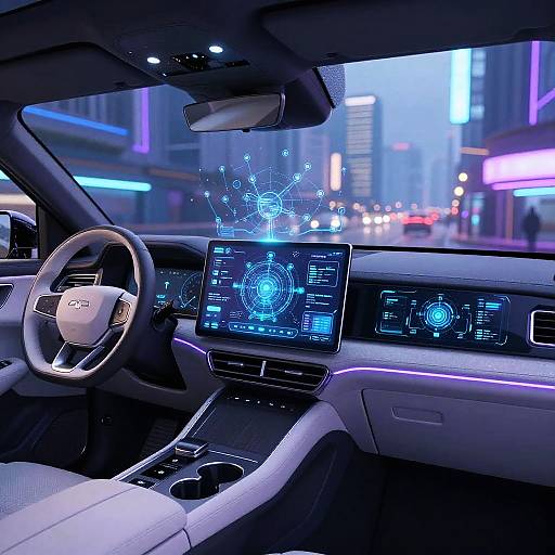 Cyberpunk AI Self-Driving Car Interior