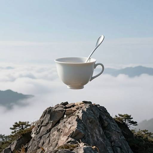 Surreal Mountain with Floating Teacup