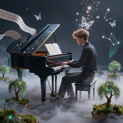 Double-Exposure Pianist: Floating Piano Dream