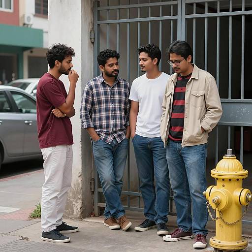Four Men Standing by Urban Gate
