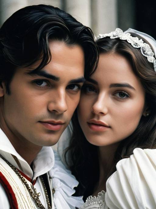 Couple in Romeo and Juliet Angel Costumes Close-up