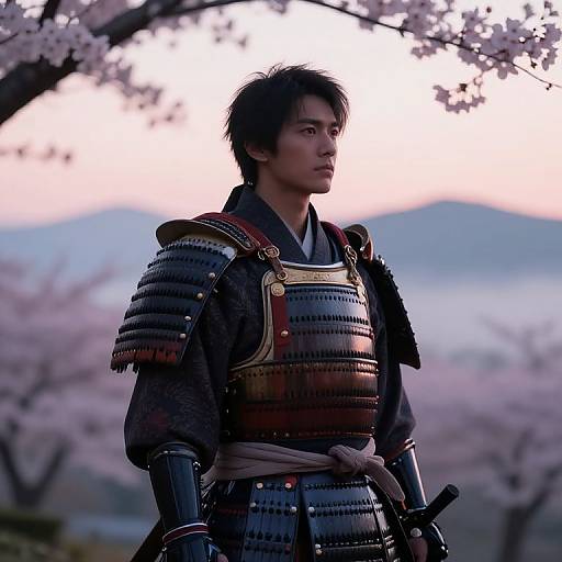 Serene Kunichi Warrior Amid Cherry Blossoms