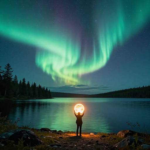 Aurora Lakeside with Luminous Sphere