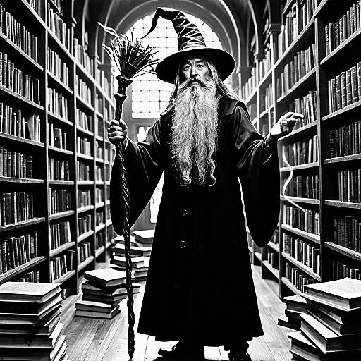 Wizard in Mystical Library