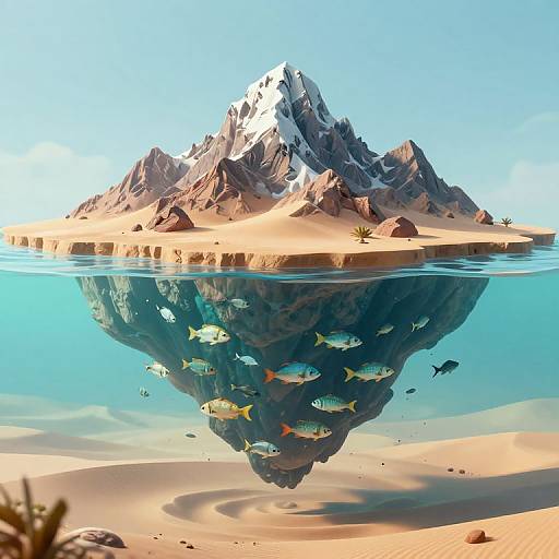 Surreal Inverted Mountain Underwater Scene