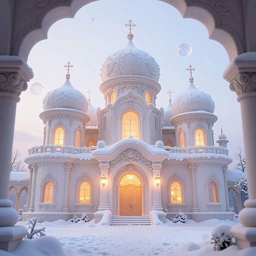 Surreal Snow-Covered Fantasy Castle